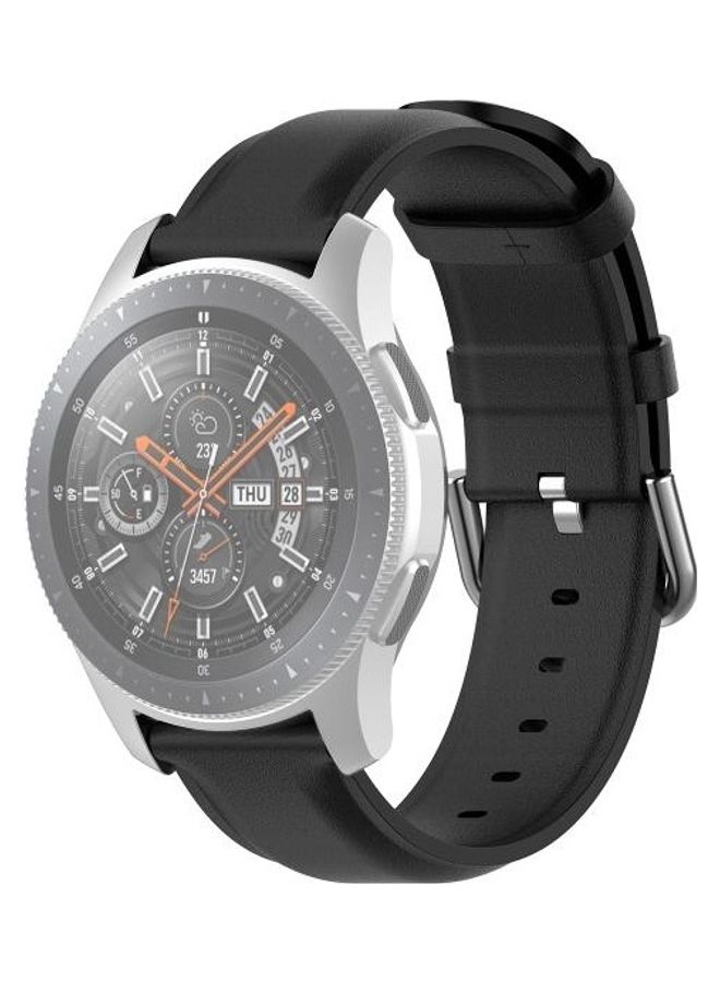 BGM 22mm Leather Strap with Round Tail Buckle For Samsung Galaxy Watch 3 45mm Black - Image 1