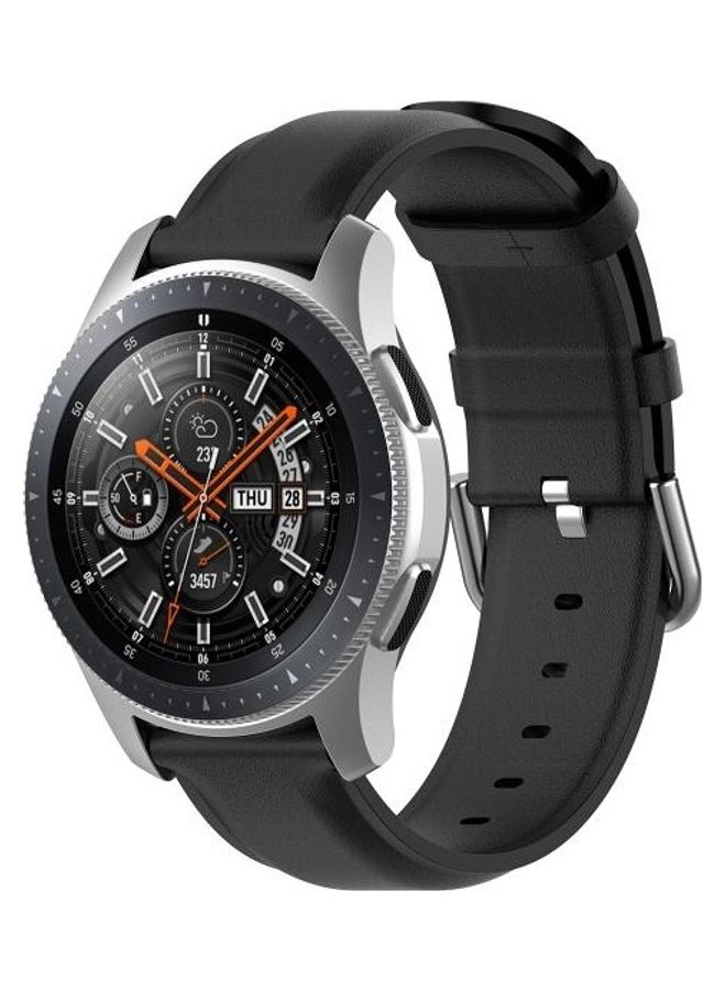 BGM 22mm Leather Strap with Round Tail Buckle For Samsung Galaxy Watch 3 45mm Black - Image 5