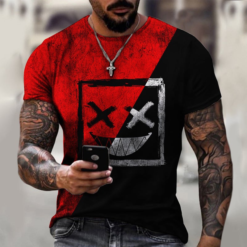 2023 Men'S Ant Flower Short-Sleeved Smiley Printed Men'S 3Dt Shirt Loose Fashionable - Image 1