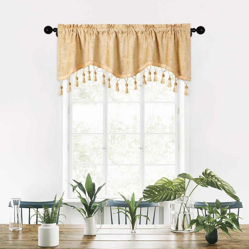ELKCA DoubleSided Chenille Scalloped Valance for Kitchen Gold Curtains Valance for Living RoomPack of 1 Gold 52 W x 18 L