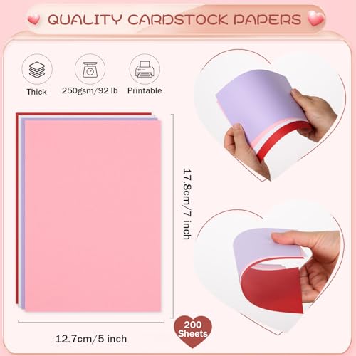 FOBSME 200 Sheets 5x7" Valentine's Day Cardstock Paper Blank 250gsm/92 lb Thick Paper Printable Heavyweight Card Stock Paper for Wedding Invitations,Greeting Cards, Postcards(Red, White, Pink, Purple) - Image 2