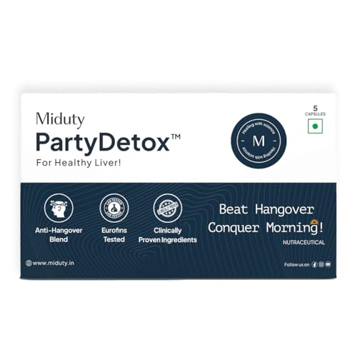 Miduty Party Detox to Party Smart & Anti - Hangover For Better Morning & Night | Supports Liver | Safe, Effective & Clinically Tested by International Lab - 5 Capsules - Image 1