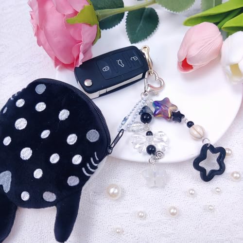 Nalefow Cute Keychain Whale Shark Coin Purse Keychain Cute Plush Zipper Change Pouch, Kawaii Handmade Wallet for Women (Black) - Image 3