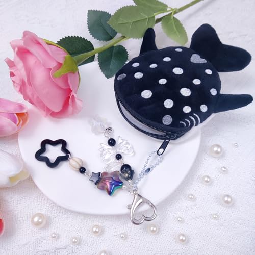 Nalefow Cute Keychain Whale Shark Coin Purse Keychain Cute Plush Zipper Change Pouch, Kawaii Handmade Wallet for Women (Black) - Image 5