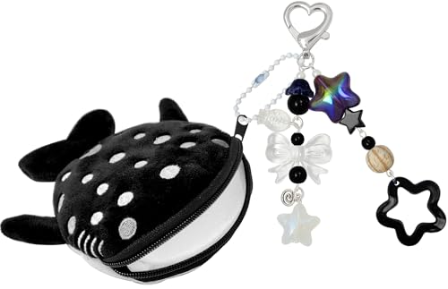 Nalefow Cute Keychain Whale Shark Coin Purse Keychain Cute Plush Zipper Change Pouch, Kawaii Handmade Wallet for Women (Black) - Image 1