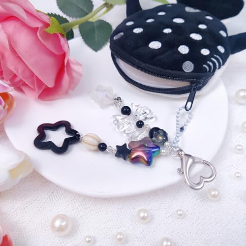 Nalefow Cute Keychain Whale Shark Coin Purse Keychain Cute Plush Zipper Change Pouch, Kawaii Handmade Wallet for Women (Black) - Image 4