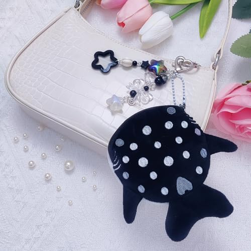 Nalefow Cute Keychain Whale Shark Coin Purse Keychain Cute Plush Zipper Change Pouch, Kawaii Handmade Wallet for Women (Black) - Image 2