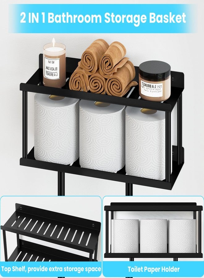 STWWO Bathroom Towel Storage Rack, Metal Towel Racks Wall Mounted Can Holds 5 Large Towels, 30.5IN Bathroom Towel Holder with Shelf & Storage Basket, Towel Organizer with 3 Hooks for RV, Apt, Black - Image 2
