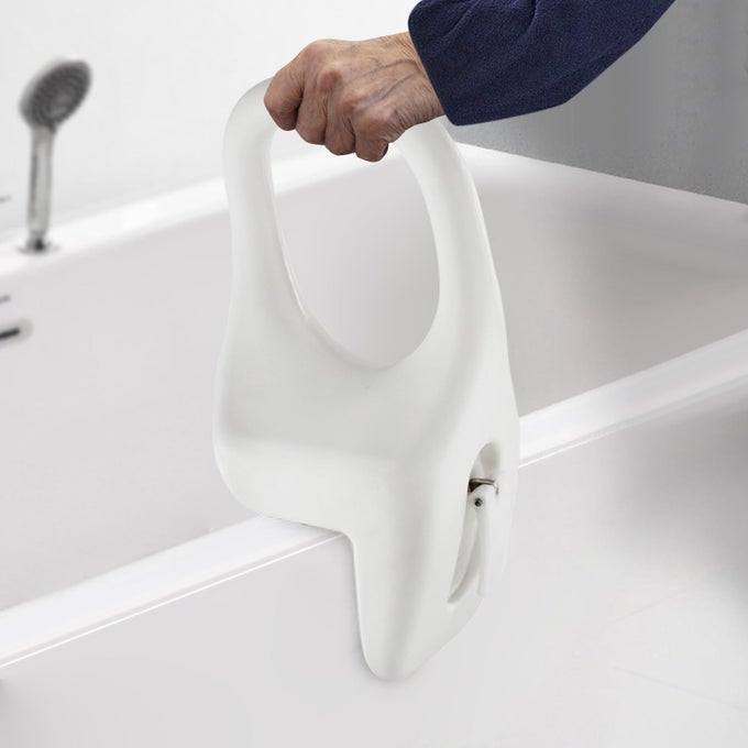 BATHTUB ENTRY AID FOR SENIORS, BATHTUB ENTRY AID, HANDLE BAR FOR TUB EDGE WITH RUBBER PADDING, PE BLOW MOLDING MATERIAL, UP TO 136 KG LOAD-BEARING ATTACHMENT WITHOUT DRILLING, BUTTON ADJUSTMENT