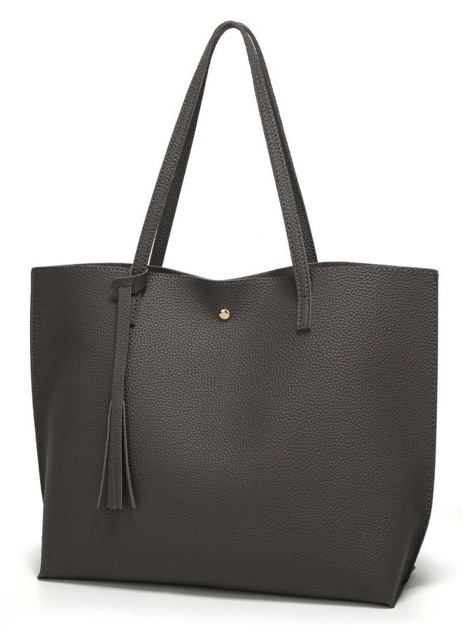 Dreubea Women's Soft Leather Tote Shoulder Bag, Big Capacity Tassel Handbag - Image 4
