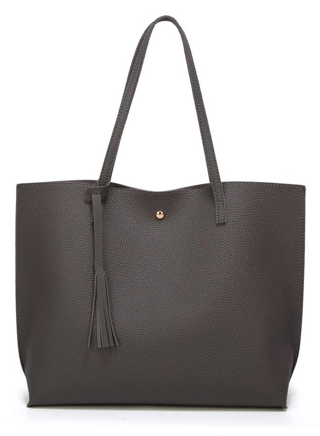 Dreubea Women's Soft Leather Tote Shoulder Bag, Big Capacity Tassel Handbag - Image 1