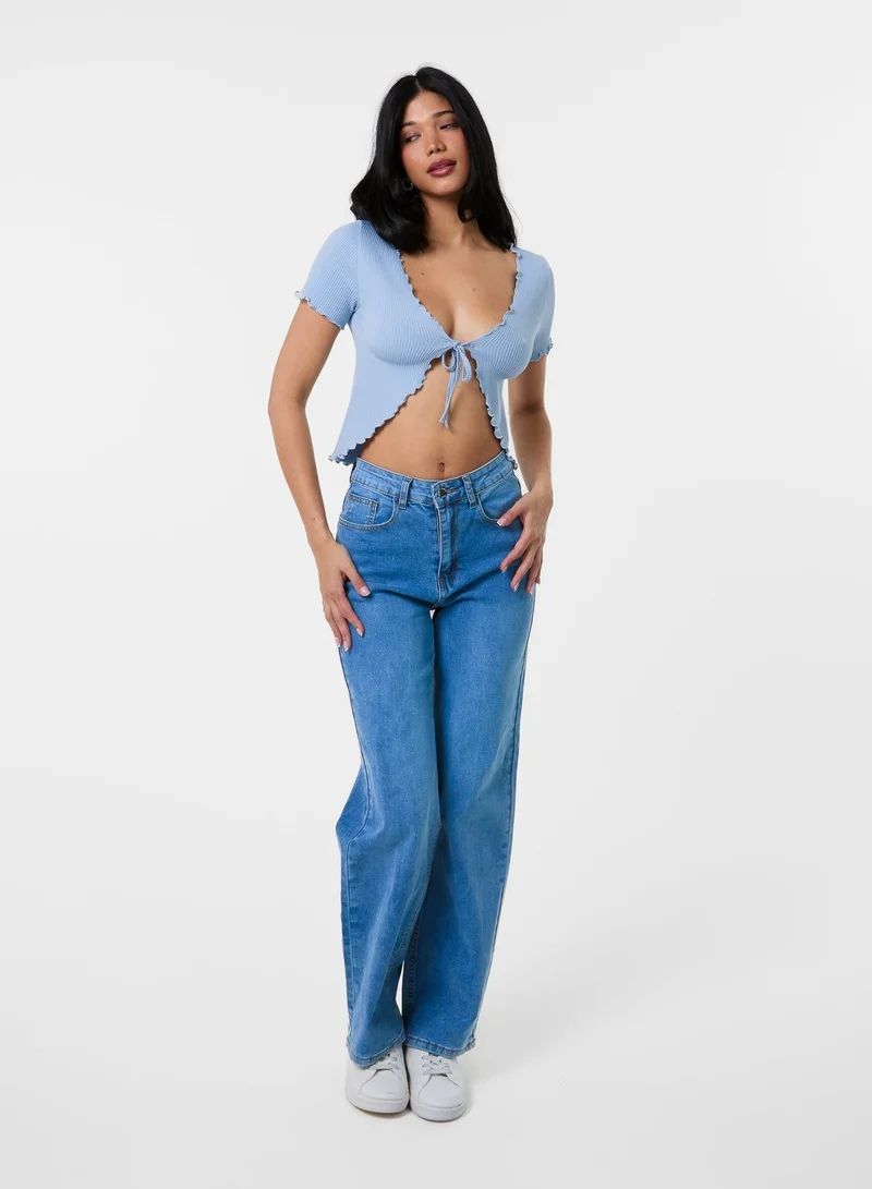 Pink Vanilla  Lettuce Hem Tie Front Top for Women | Best Price UAE
