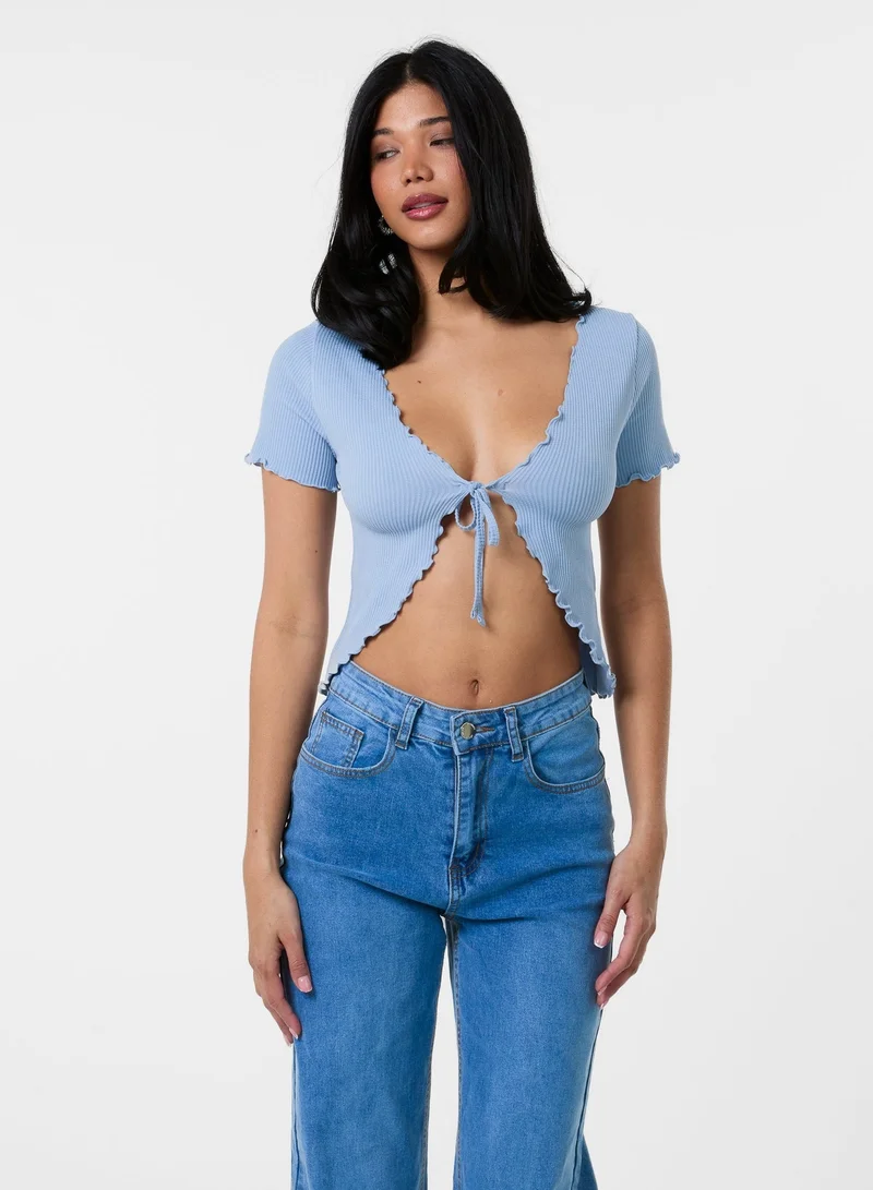 Pink Vanilla Lettuce Hem Tie Front Top
