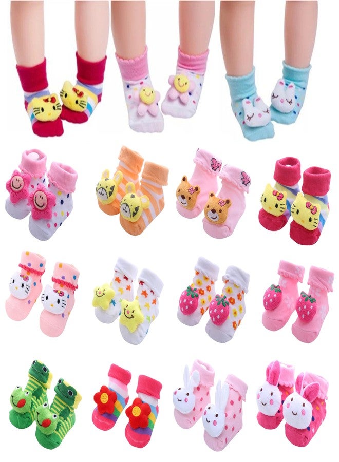 Kidbee Baby Colourful Cartoon Socks Ankle length (0-12 Months) (Girls Multicolor, 3) - Image 1