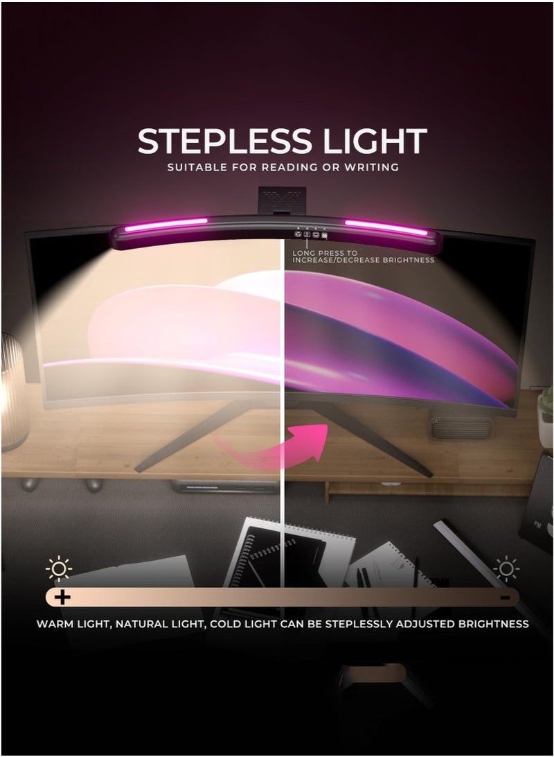 Arabest أضواء شاشة LED لمراقبة RGB للعناية بالعين، شريط LED لمراقبة الكمبيوتر، مصباح مكتب موفر للمساحة مع خاصية التعتيم التلقائي للاستخدام في المنزل/المكتب/الدراسة/الألعاب (شاشة منحنية) - Image 4