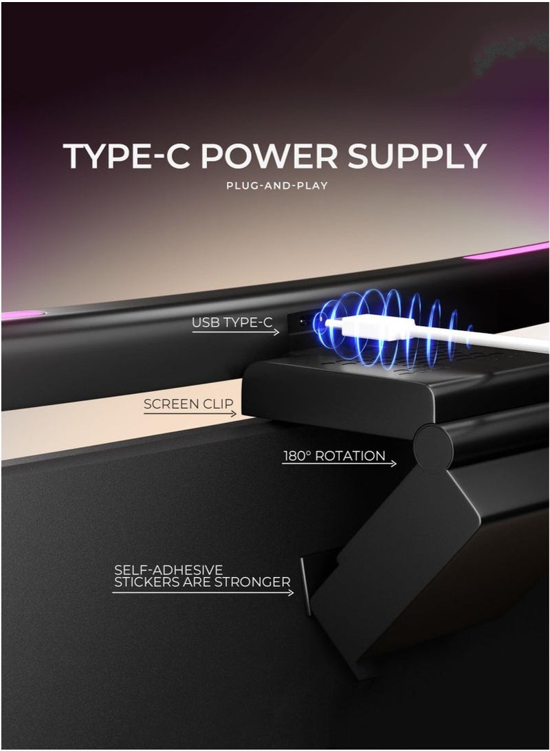 Arabest أضواء شاشة LED لمراقبة RGB للعناية بالعين، شريط LED لمراقبة الكمبيوتر، مصباح مكتب موفر للمساحة مع خاصية التعتيم التلقائي للاستخدام في المنزل/المكتب/الدراسة/الألعاب (شاشة منحنية) - Image 5