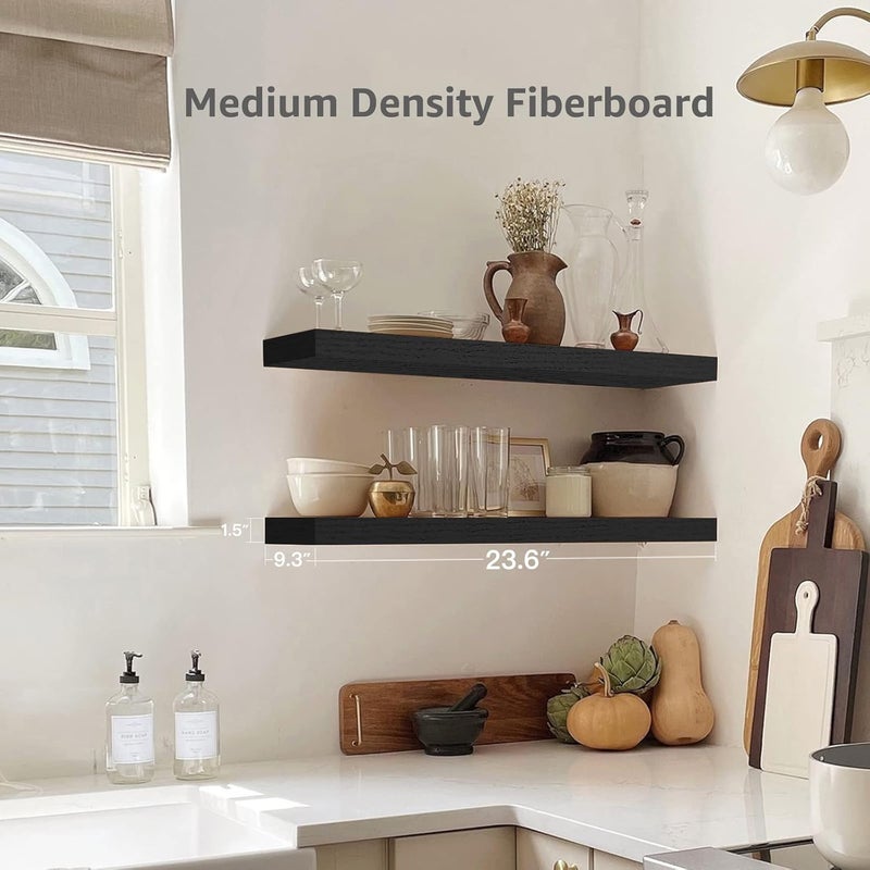 QEEIG Bathroom Shelves 24 inches Long Wall Shelf 24 x 9 inch Set of 2, Black (008-60B) - Image 3