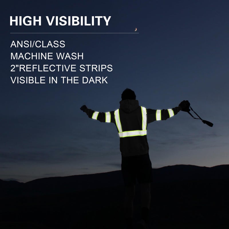 DPSAFETY High visibility Hoodie for Men,Class3 Hi Vis Hoodie Pulloverï¼ŒReflective Hooded Hood,Construction work Safety Sweatshirt with Large front Pocket for Men/Women BLACK,Medium - Image 5