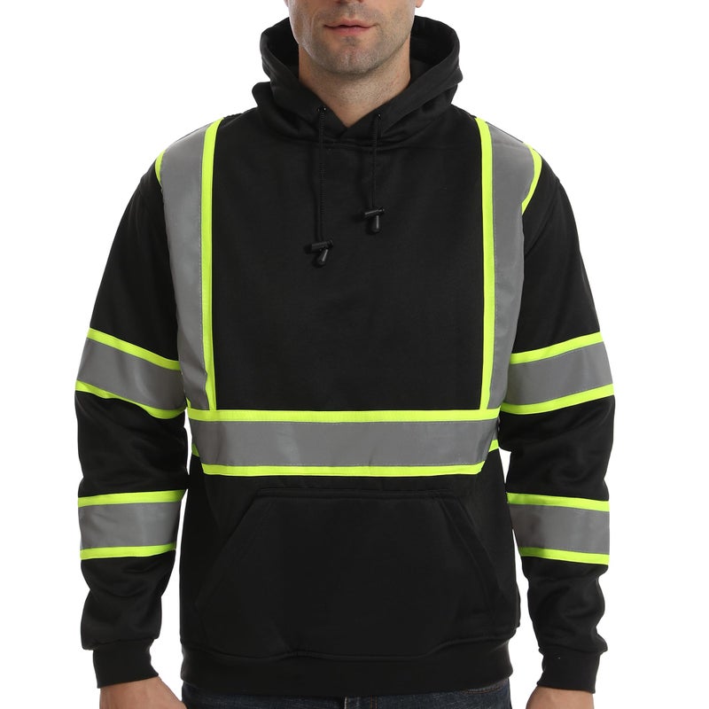 DPSAFETY High visibility Hoodie for Men,Class3 Hi Vis Hoodie Pulloverï¼ŒReflective Hooded Hood,Construction work Safety Sweatshirt with Large front Pocket for Men/Women BLACK,Medium - Image 2