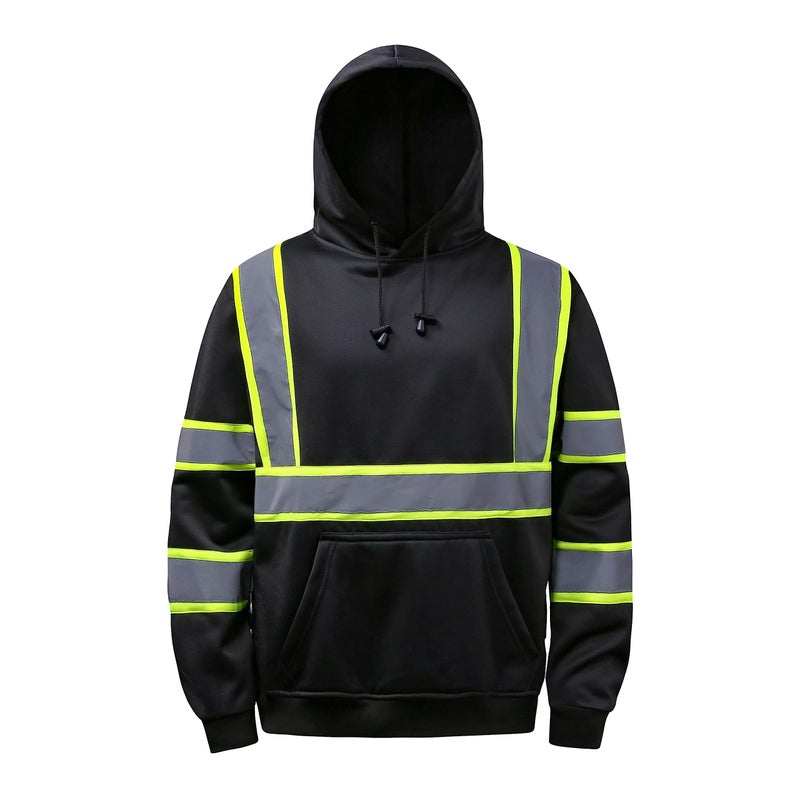 DPSAFETY High visibility Hoodie for Men,Class3 Hi Vis Hoodie Pulloverï¼ŒReflective Hooded Hood,Construction work Safety Sweatshirt with Large front Pocket for Men/Women BLACK,Medium - Image 1