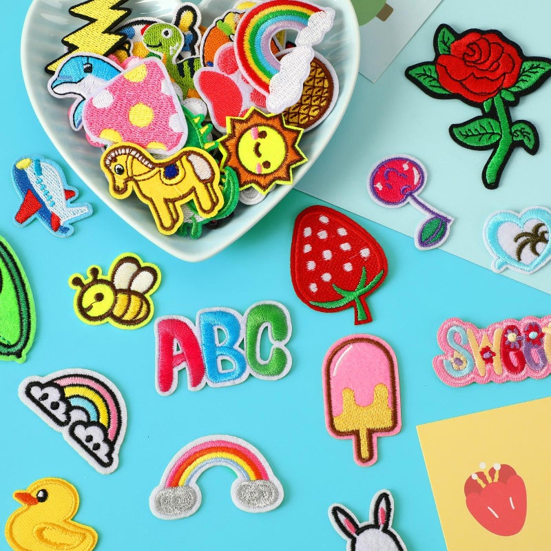 AUGSUN 36pcs Cartoon Embroidered Patches Random Assorted Styles Cute Theme Iron on Patches DIY Sew Applique Repair Patch Cute Preppy Sew on Patches for Backpacks Pants Clothes Jeans - Image 3