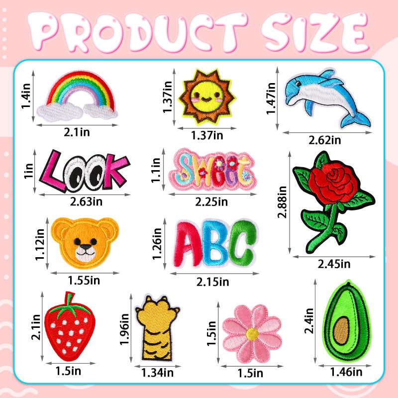 AUGSUN 36pcs Cartoon Embroidered Patches Random Assorted Styles Cute Theme Iron on Patches DIY Sew Applique Repair Patch Cute Preppy Sew on Patches for Backpacks Pants Clothes Jeans - Image 2