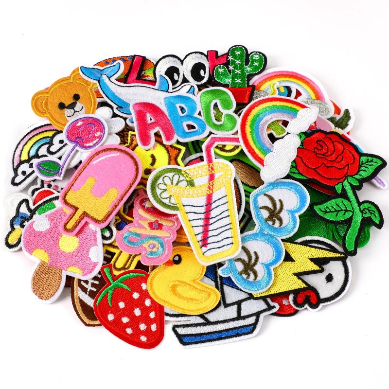 AUGSUN 36pcs Cartoon Embroidered Patches Random Assorted Styles Cute Theme Iron on Patches DIY Sew Applique Repair Patch Cute Preppy Sew on Patches for Backpacks Pants Clothes Jeans - Image 1