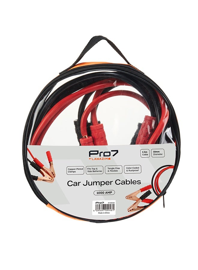 Pro7 Car Jumper Cables - 2.5m/1000Amp - Heavy Duty Emergency Booster Cables with Insulated Color-Coded Copper Clamps and Carry Bag - for Jump Starting Dead or Weak Batteries in Cars and SUVs - Image 4