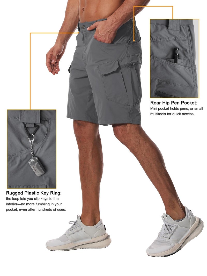 AUTIWITUA Men's Hiking Cargo Shorts Quick Dry 9" Lightweight Tactical Work Shorts with Pockets(No Belt) Dark Grey - Image 3