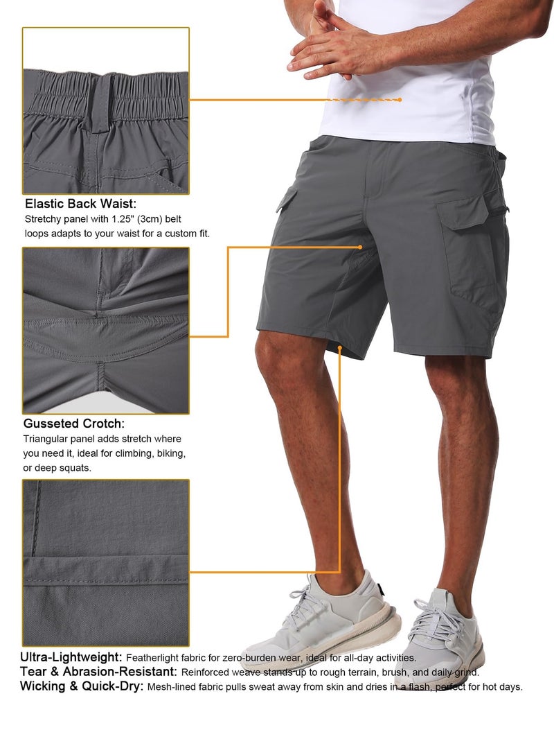 AUTIWITUA Men's Hiking Cargo Shorts Quick Dry 9" Lightweight Tactical Work Shorts with Pockets(No Belt) Dark Grey - Image 5