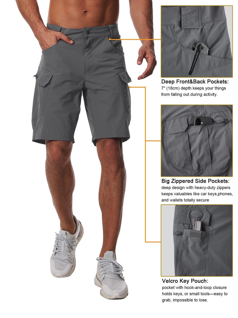 AUTIWITUA Men's Hiking Cargo Shorts Quick Dry 9" Lightweight Tactical Work Shorts with Pockets(No Belt) Dark Grey - Image 4