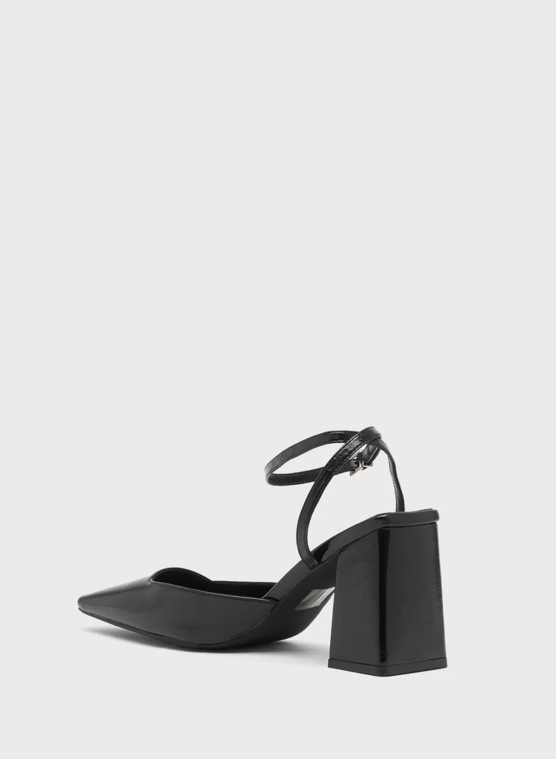 ELLA High Block Heel Pump With Ankle Strap