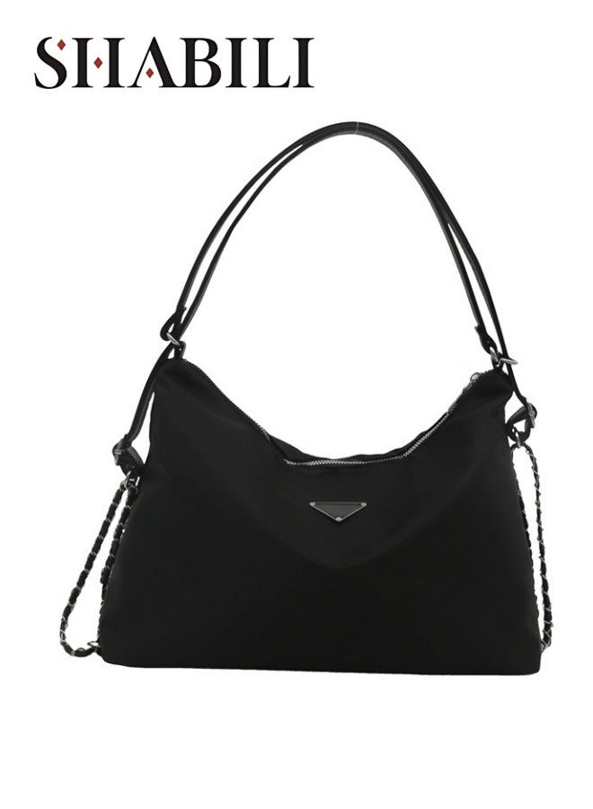 SHABILI Women's Versatile Black Shoulder Bag, Women's Large Capacity Nylon Handbag Tote Bags Clutch Bag, Daily Commuting Sling Bag Side Bag Carry Bag Satchel Bag Phone Bag for Girls， College Students - Image 1