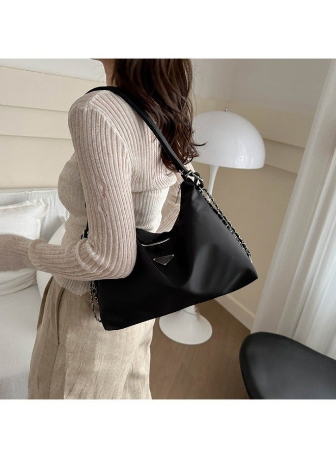 SHABILI Women's Versatile Black Shoulder Bag, Women's Large Capacity Nylon Handbag Tote Bags Clutch Bag, Daily Commuting Sling Bag Side Bag Carry Bag Satchel Bag Phone Bag for Girls， College Students - Image 2