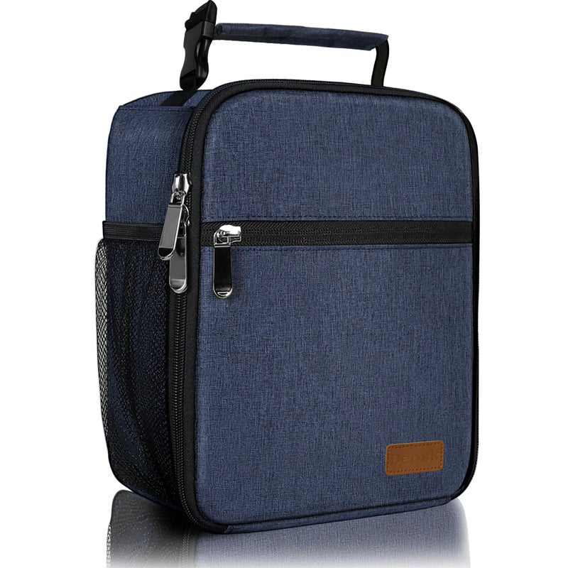 Deosk Lunch Bag Reusable Small Lunch Box for Men Insulated Portable Lunchbox for adults Kid Suitable for School Work Picnic Navy Blue