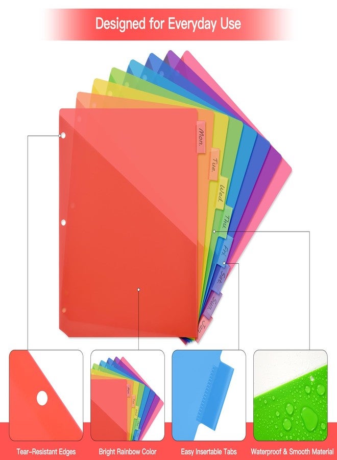 SUIN 8-Tab Binder Dividers with Double Pockets - Translucent Plastic Page Separators for 3 Ring Binder, Front & Back Storage, Durable Poly, Letter Size, Rainbow Colors (1-Pack) - Image 3