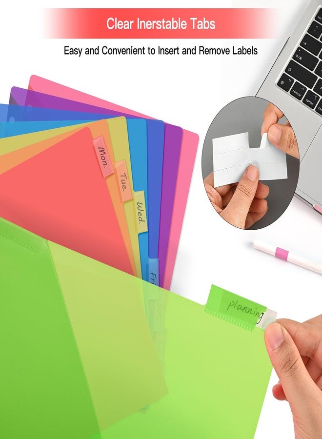 SUIN 8-Tab Binder Dividers with Double Pockets - Translucent Plastic Page Separators for 3 Ring Binder, Front & Back Storage, Durable Poly, Letter Size, Rainbow Colors (1-Pack) - Image 4