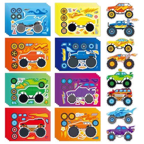 Ozepao 32 Sheets Monster Trucks Stickers for Kids Ideal for Monster Truck Party Favors Birthday Decorations and Creative DIY Crafts - Image 1