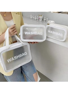Spaceshoop Toiletry Bags 3Pcs Portable PVC for Women Men,Clear Makeup Bags Cosmetic Pouch Organizer Waterproof with Zipper Handle,Transparent Travel Large Storage Toiletries  - Image 5