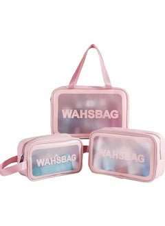 Spaceshoop Toiletry Bags 3Pcs Portable PVC for Women Men,Clear Makeup Bags Cosmetic Pouch Organizer Waterproof with Zipper Handle,Transparent Travel Large Storage Toiletries  - Image 1
