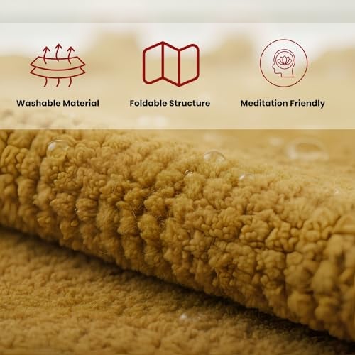 Gellon Traditional Cotton Prayer Mat for Puja, Yellow Asan for Prayer, Sitting, Meditation, Small Carpet Mat Rug for Floor in 24 x24 Inch in Yellow Color - Image 5
