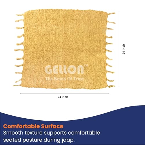 Gellon Traditional Cotton Prayer Mat for Puja, Yellow Asan for Prayer, Sitting, Meditation, Small Carpet Mat Rug for Floor in 24 x24 Inch in Yellow Color - Image 2