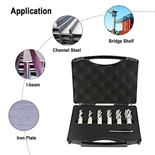 NORTOOLS 1-Inch HSS Annular Cutters with Weldon Shank 6 pcs Annular Cutter Set with Pilot Pin Work for Magnetic Drills Machine - Image 5