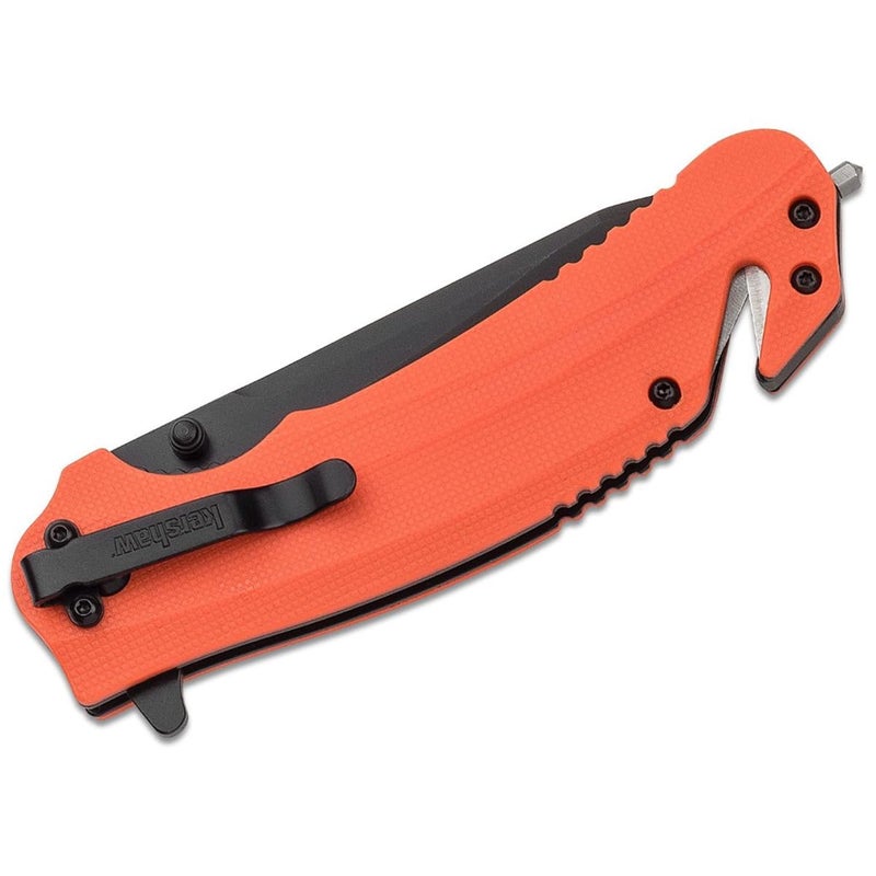 Kershaw Barricade (8650) Multifunction Rescue Pocket Knife with 3.5 Inch Stainless Steel Blade; Features SpeedSafe Assisted Opening with Flipper, Glass Breaker Tip, Belt Cutter, and Pocketclip; 4.5 oz - Image 3
