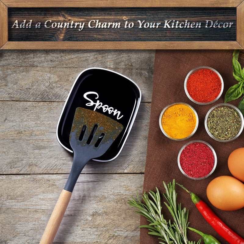 DAYYET Ceramic Spoon Rest For Stove Top  Dayyet Large Spoon Holder  Spoon Rest For Kitchen Counter  Heat-Resistant Cooking Utensil Rest  Black Kitchen Decor And Accessories - Image 2