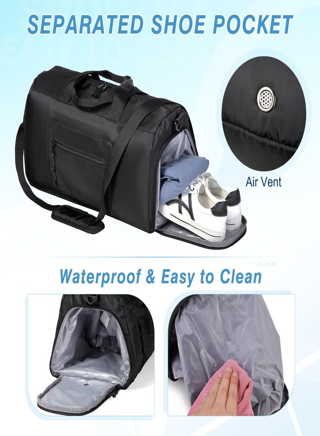 فاشي حقيبة رياضية، حقيبة سفر متوسطة الحجم من فاشي، مقاس 20 بوصة، مناسبة للرجال والنساء، مزودة بجيب للأحذية وغطاء للأمتعة، لون أسود - Image 4