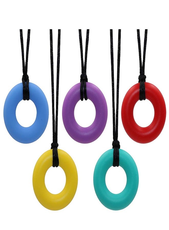 Atsky Sensory Chew Necklace for Kids and Adults, 5 Pack Silicone Chewy Toys, Oral Motor Aids Chew Pendant Chewable Toys for Boys and Girls with Autism, ADHD, Reduces Chewing Donut Multicolor - Image 1