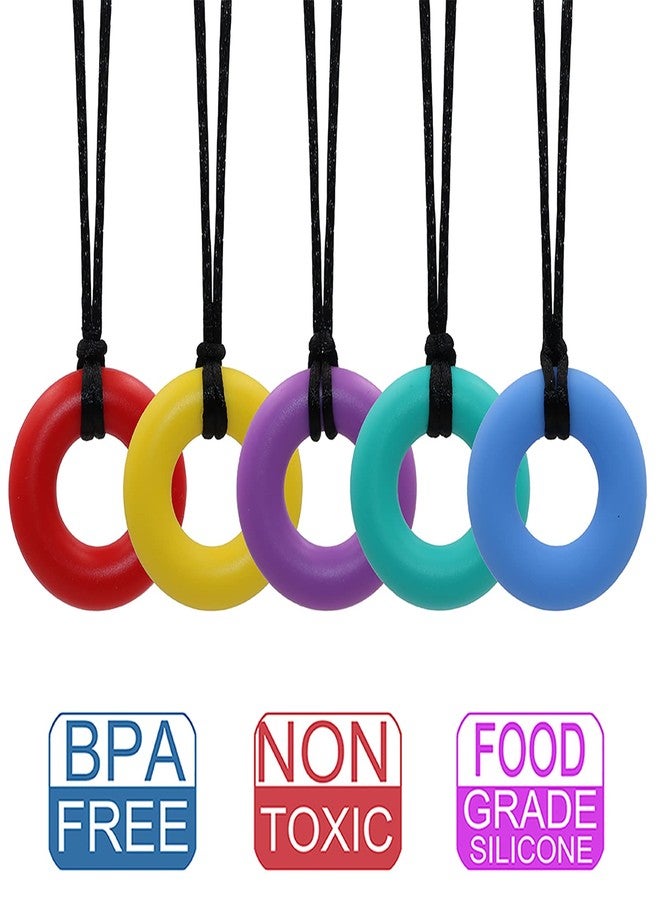 Atsky Sensory Chew Necklace for Kids and Adults, 5 Pack Silicone Chewy Toys, Oral Motor Aids Chew Pendant Chewable Toys for Boys and Girls with Autism, ADHD, Reduces Chewing Donut Multicolor - Image 2