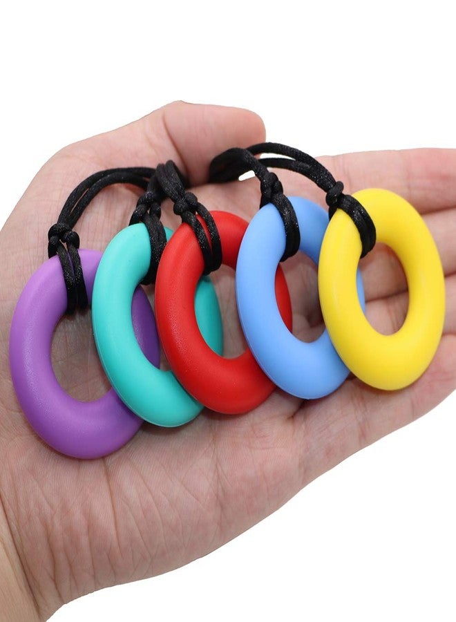 Atsky Sensory Chew Necklace for Kids and Adults, 5 Pack Silicone Chewy Toys, Oral Motor Aids Chew Pendant Chewable Toys for Boys and Girls with Autism, ADHD, Reduces Chewing Donut Multicolor - Image 5