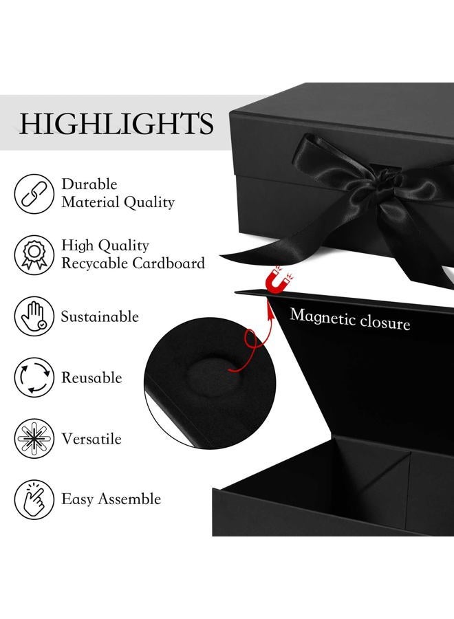 LFBOX Black Gift Box with Ribbon Magnetic Lids 10.2x9x3.74 in, Bridesmaid Groomsman Proposal Boxes, Wedding Graduation Storage Box 1 Pack - Image 4